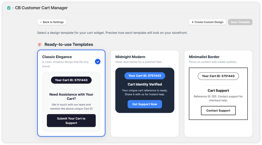 Cart Template Selection