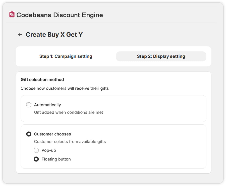 Buy X Get Y (Display Settings)