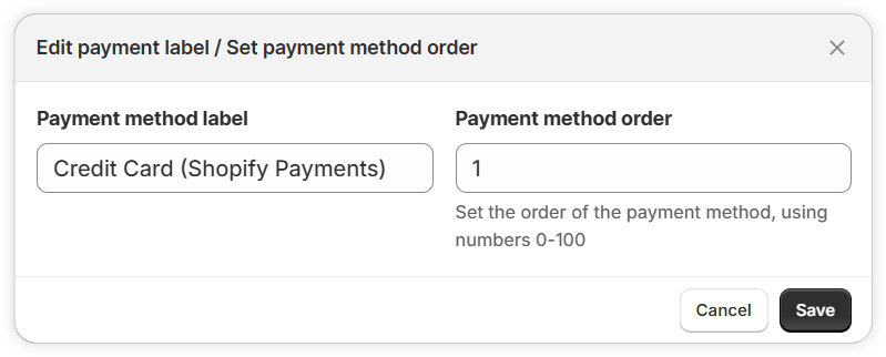 Edit Payment Label and Set Display Order