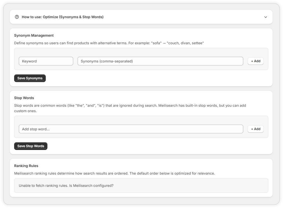 Search Optimization Controls