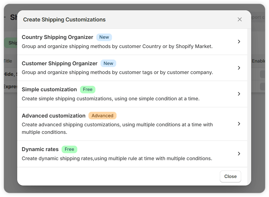 Shipping Customization Options